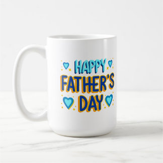 Caneca De Café Feliz Dia dos Pais Tipografia Coração Azul e Doura