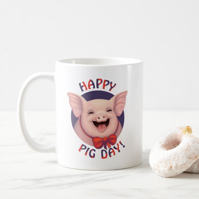 Caneca De Café Feliz Dia dos Porcos! (Com Donut)