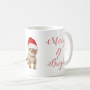 Caneca De Café Feliz do gato do gatinho do papai noel & brilhante