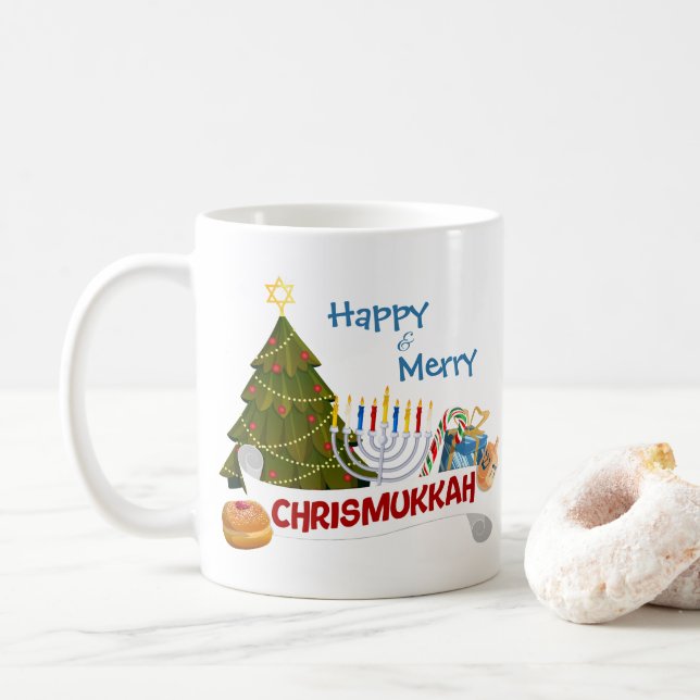 Caneca De Café Feliz e Alegre Chrismukkah Diversão Feriado Inter- (Com Donut)