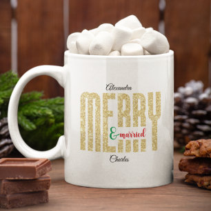 Caneca De Café Feliz e alegria Dourada casada Primeiro Natal