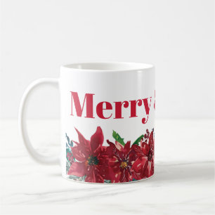 Caneca De Café Feliz e Bright Red Poinsettia Natal