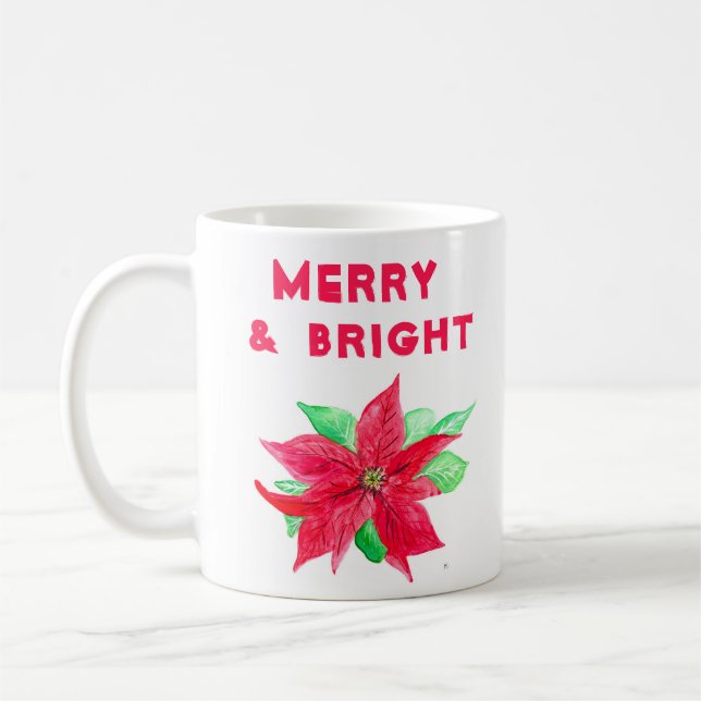 Caneca De Café Feliz e Brilho de Watercolor Holly (Esquerda)