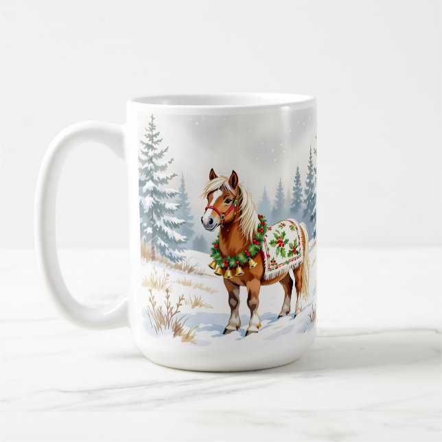 Caneca De Café Feliz e Brilho, Holly Jolly Shetland Pony Christma (Esquerda)