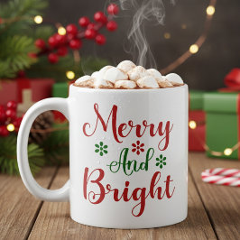 Caneca De Café Feliz e Brilho Vermelho Festivo e Natal Verde