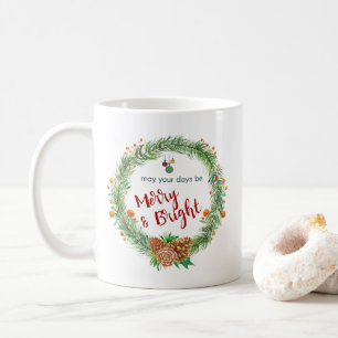 Caneca De Café Feliz e coroa de natal brilhante
