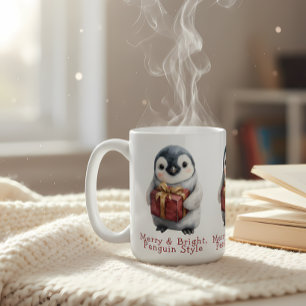 Caneca De Café Feliz e Pinguim Brilhante Natal