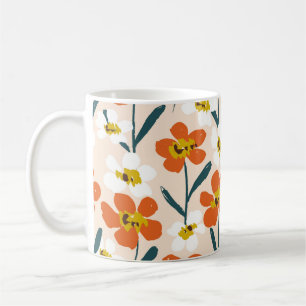 Caneca De Café Feliz e seco, pintado, floresce sem descontinuidad