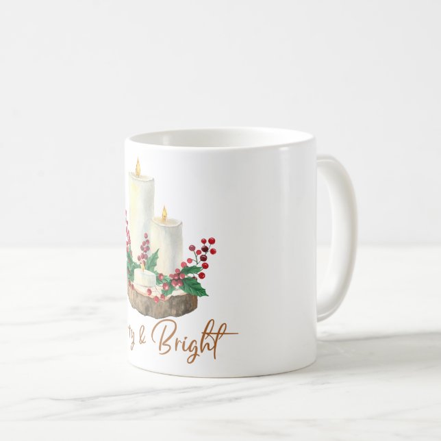 Caneca De Café Feliz e Vela Brilhante Vaca de Natal (Frente Esquerda)