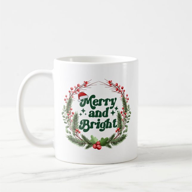 Caneca De Café Feliz e vermelho-claro, branco-verde, bom Natal (Esquerda)