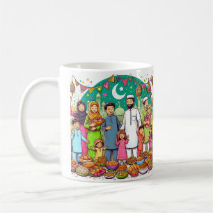 Caneca De Café Feliz Eid Família Divertida Comemoração Design