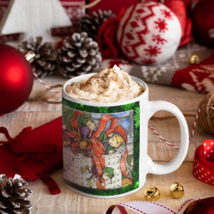 Caneca De Café Feliz Elves Wraping Presente