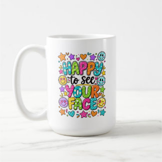 Caneca De Café Feliz em Ver Seu Rosto Citação Colorida e Sorriden