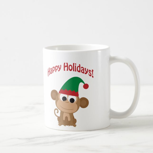 Caneca De Café Feliz Feriados! Monkey Christmas Elf (Direita)
