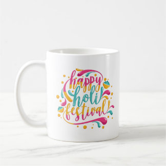 Caneca De Café Feliz Festival Holi com cor em pó e pintura