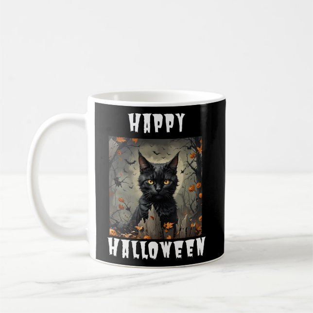 Caneca De Café Feliz Gato de Halloween (Esquerda)