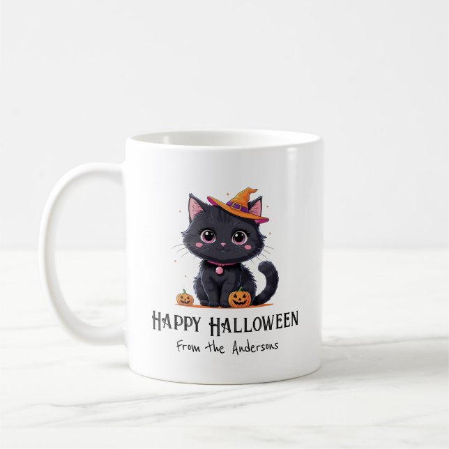 Caneca De Café Feliz Gato Negro Bonito de Halloween (Esquerda)