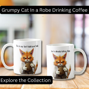 Caneca De Café Feliz gato rabugento com roupão e café