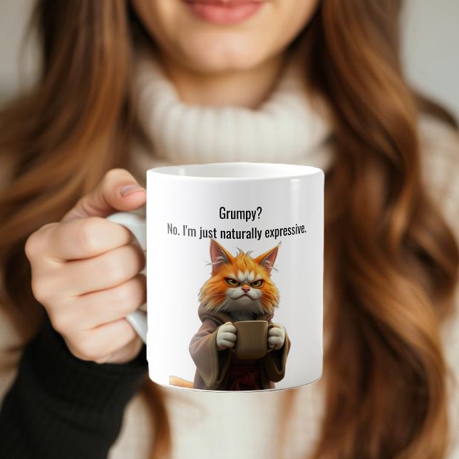 Caneca De Café Feliz gato rabugento com roupão e café (Funny Grumpy cat in a Robe and Coffee Orange Cat Coffee Mug)