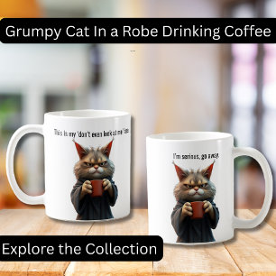Caneca De Café Feliz gato rabugento em roupão e café