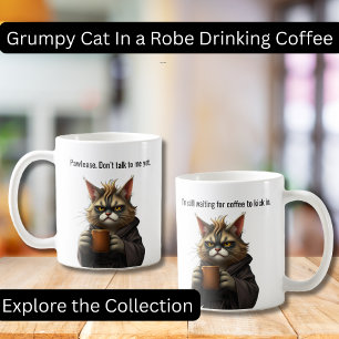 Caneca De Café Feliz gato rabugento em roupão e café