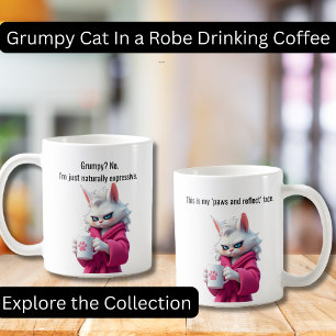 Caneca De Café Feliz gato rabugento em roupão e café