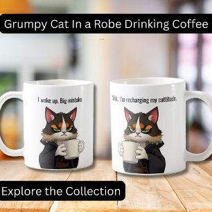 Caneca De Café Feliz gato rabugento em roupão e café