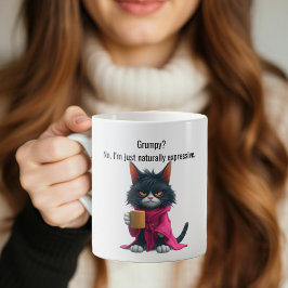 Caneca De Café Feliz gato rabugento em roupão e café preto
