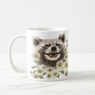 Caneca De Café Feliz guaxinim nas margaridas