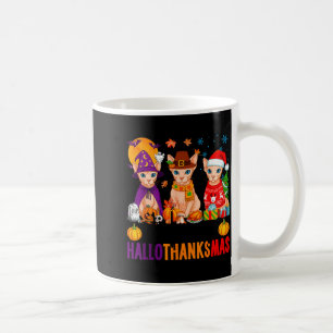 Caneca De Café Feliz Hallothanksmas Gatos Sphynx Halloween Ação d