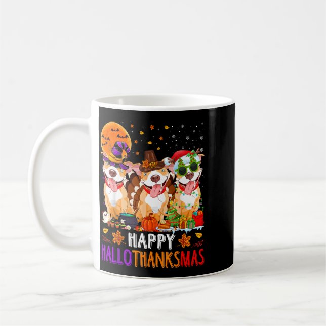 Caneca De Café Feliz Hallothanksmas Pitbull Cão Halloween (Esquerda)