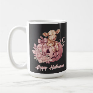 Caneca De Café Feliz Halloween Bebe Vaca&Pastel Rosa Abóbora