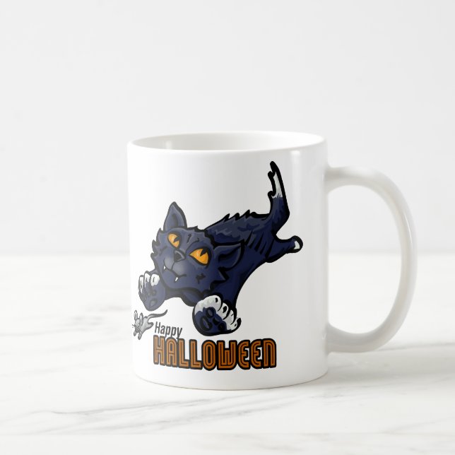 Caneca De Café Feliz Halloween Cat e Rato (Direita)