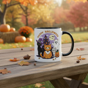 Caneca De Café Feliz Halloween Cats-Spooky Festa Felina Felina Fe
