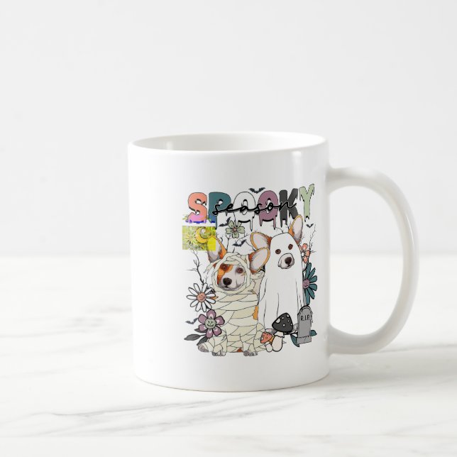 Caneca De Café Feliz Halloween Corgi Ghost Spooky Season Fall Aut (Direita)