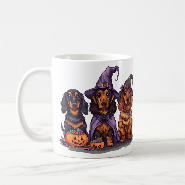 Caneca De Café Feliz Halloween Dachshund Witch Dogs (Esquerda)