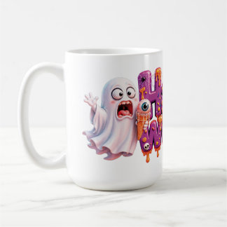 Caneca De Café Feliz Halloween Doce Gotejamento Texto Com Morcego