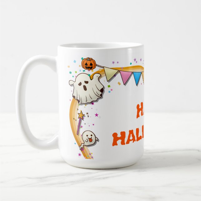 Caneca De Café Feliz Halloween Ghost e Pumpkins (Esquerda)