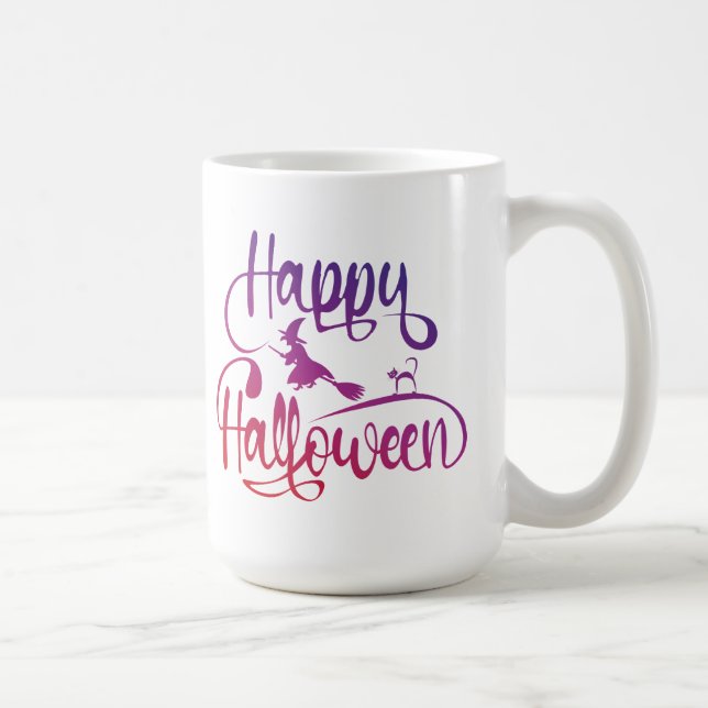 Caneca De Café Feliz Halloween gradient voando bruxa gato Café (Direita)