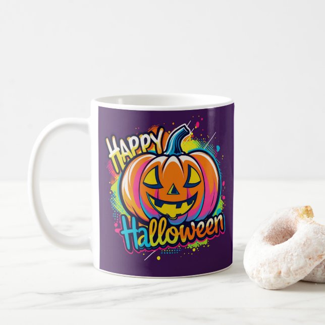 Caneca De Café Feliz Halloween Mug - Taça de Presente Divertida (Com Donut)