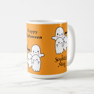 Caneca De Café Feliz Halloween Personalizar NOME Ghosts Bat