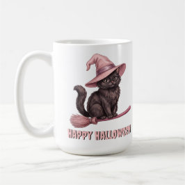 Caneca De Café Feliz Halloween Pinkoween Gato Bruxa Preto Vintage