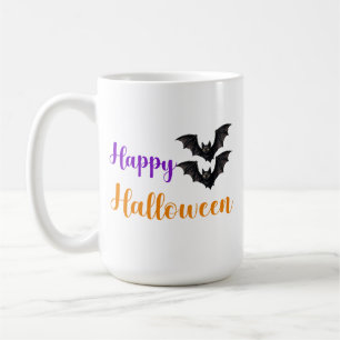 Caneca De Café Feliz Halloween Texto Morcegos Para Festa Divertid