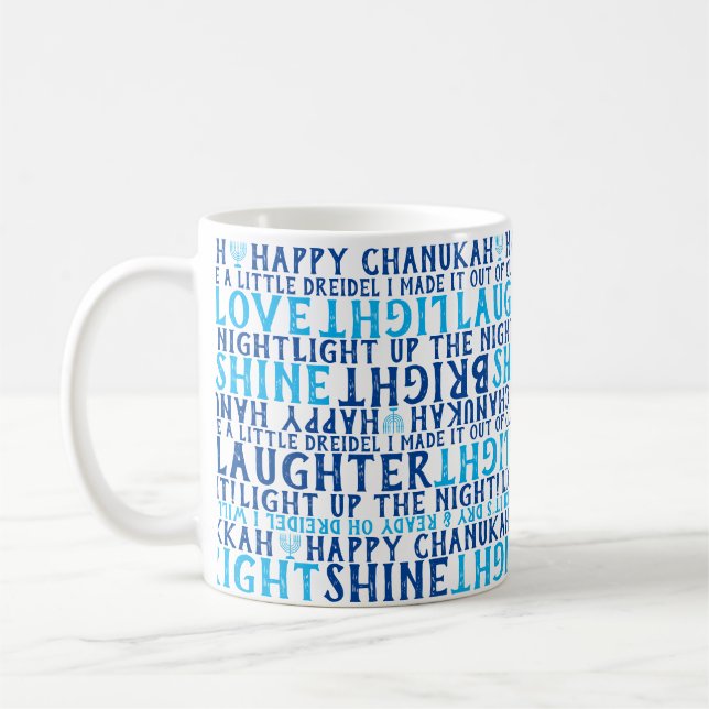 Caneca De Café FELIZ HANUKÁ Amor Luz Risos Tipografia (Esquerda)