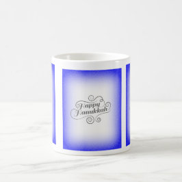 Caneca De Café Feliz Hanukkah com fundo azul branco de 2 tons
