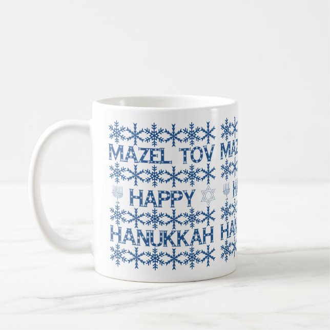 Caneca De Café Feliz Hanukkah Mazel Tov Star de David Menorah (Esquerda)