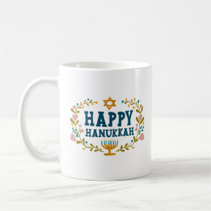 Caneca De Café FELIZ HANUKKAH Menorah floral, Feriado Judaico