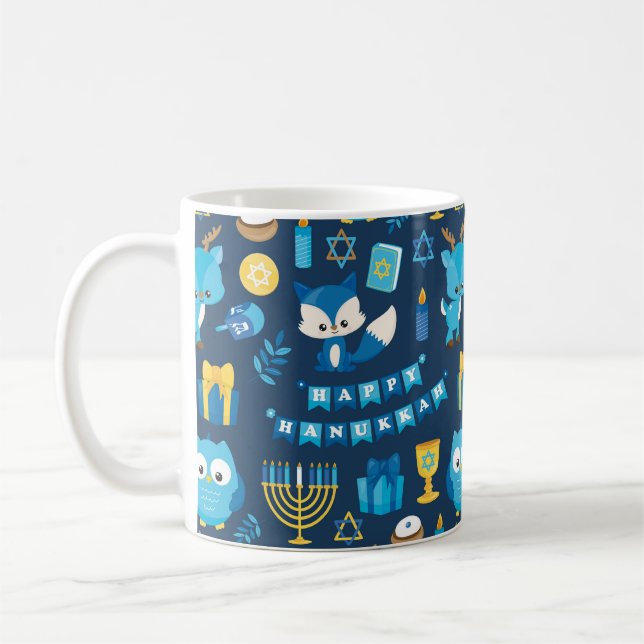 Caneca De Café Feliz Hanukkah Menorah Sufganiyot Cute Owl Gift (Esquerda)