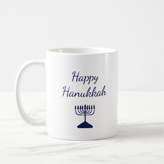 Caneca De Café Feliz Hanukkah Simple Blue Menorah (Esquerda)