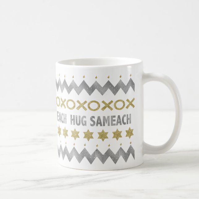 Caneca De Café Feliz Hanukkah "Suéter Feio", Mug Elegante (Direita)